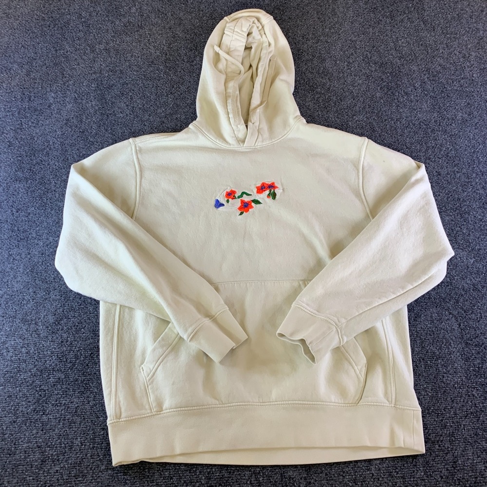 Nike Hoodie Mens Medium Beige Good Floral Swoosh Logo Pullover DO6170-113
